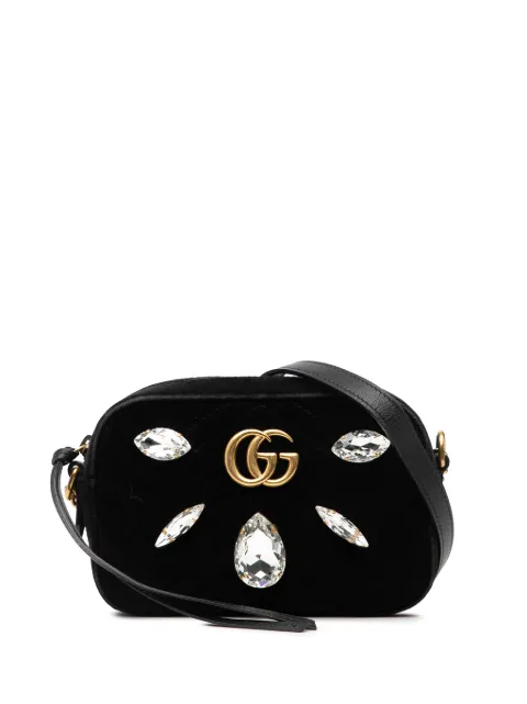 Gucci Pre-Owned 2016-2025 Mini GG Marmont Crystal Embellished Matelasse Velvet crossbody bag Black TM2X22HNIPFW2U74
