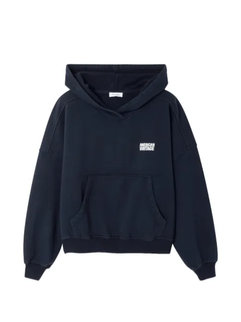 American Vintage Plizzy logo-print pocket hoodie Blue PLI03D