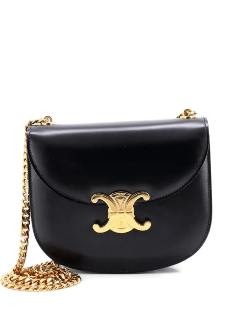Celine Pre-Owned Triomphe Besace Clea Chain Flap Bag Leather shoulder bag Black CM872X6OMIL2XVHL