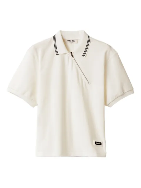 Miu Miu ribbed trim zippered polo shirt White MJNA03SOOO18ZW