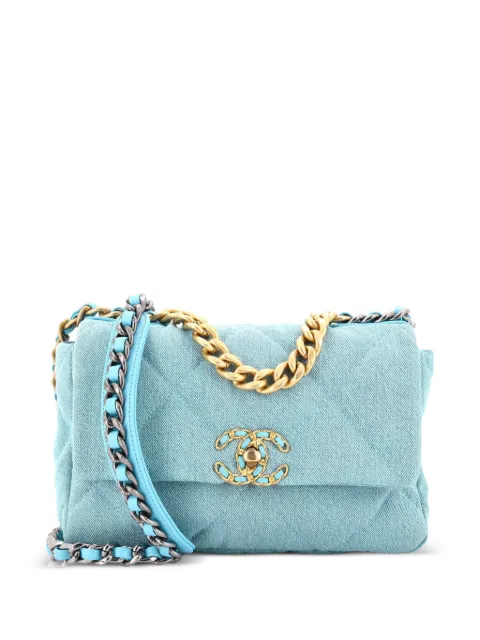 CHANEL Pre-Owned 19 Flap Bag Quilted Denim Medium shoulder bag Blue NQNJPJH9YSZBRG6D