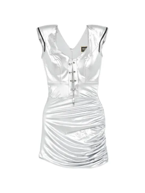 MITILIANE COUTURE piercing leather-panel mini dress Silver 5142SILVER
