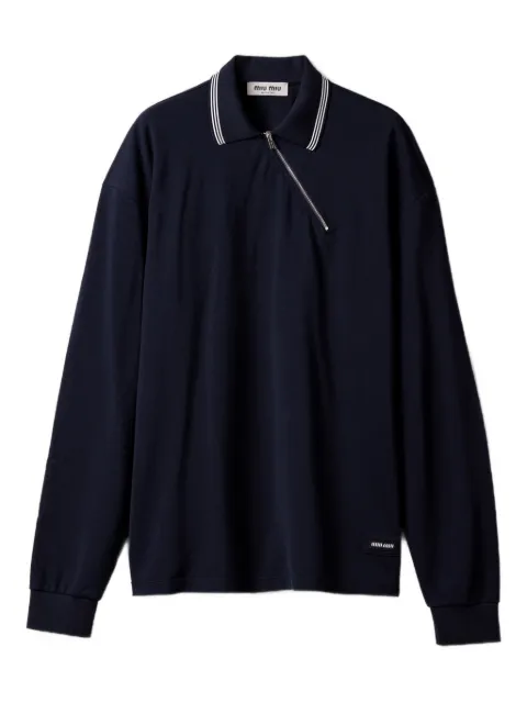 Miu Miu zippered logo-patch polo shirt Blue MJLA20SOOO18ZW
