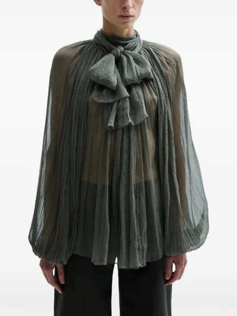 Atu Body Couture pussy-bow pleated blouse Green AT25050