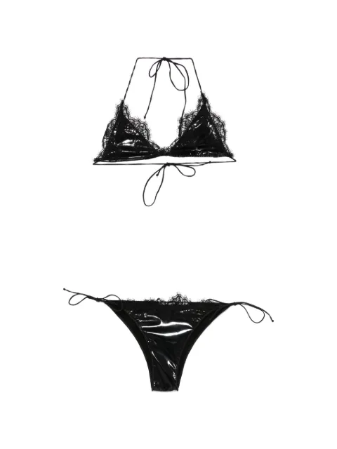 Oséree lace-trim latex bikini Black TTS261