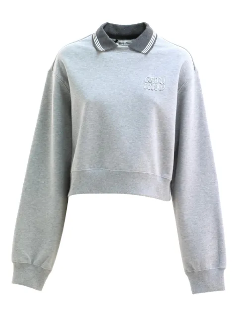 Miu Miu ribbed-collar embroidered sweatshirt Grey MJLA15SOOO18ZX