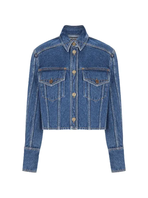 Balmain buttoned cropped denim jacket Blue GF1TC215DG08