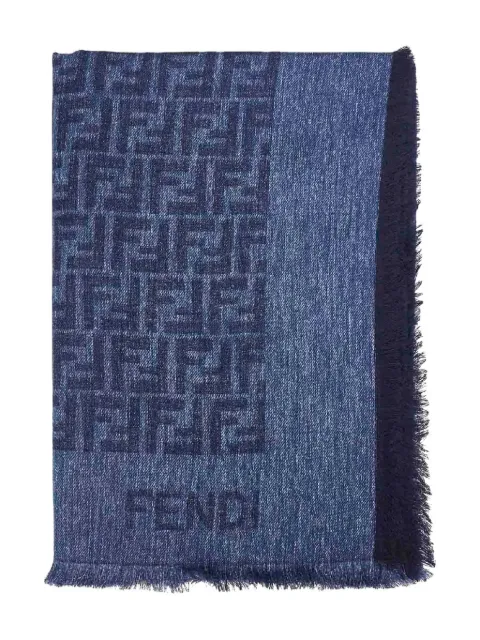 FENDI FF motif fringed shawl Blue FXT069AWEW