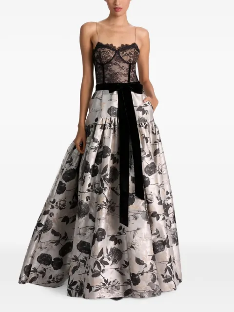 alice + olivia lace-panelled floral-jacquard gown Black CG509N33515