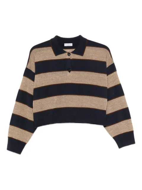 Brunello Cucinelli half-button polo top Black M16221605CNQ41