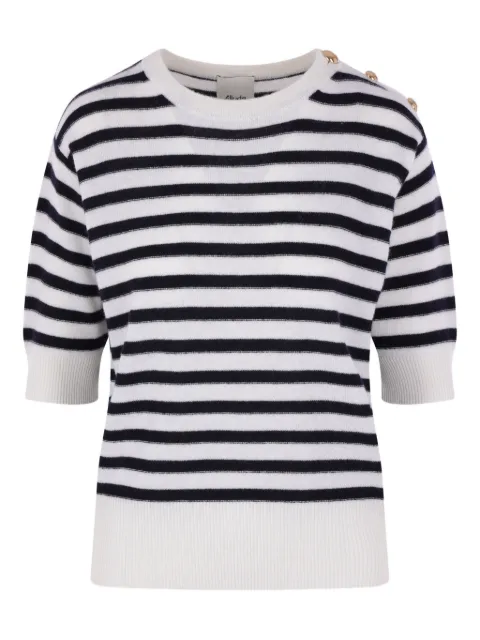Allude striped button-detail short-sleeve T-shirt Black 262170814014