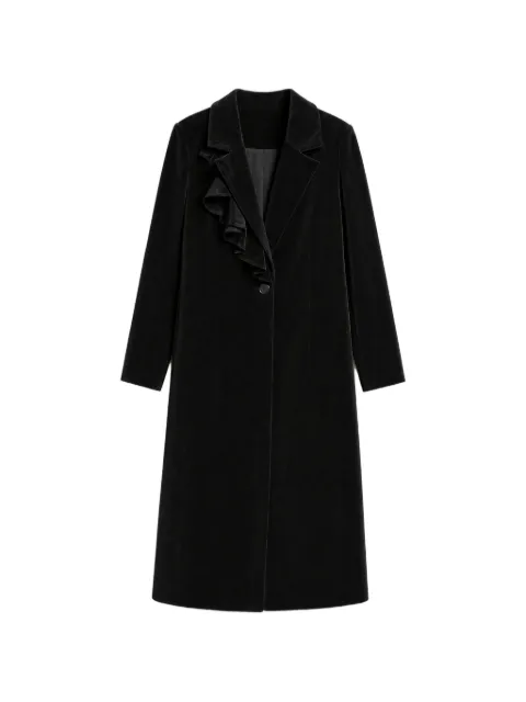 alice + olivia ruffle-trimmed velvet coat Black CC509210214