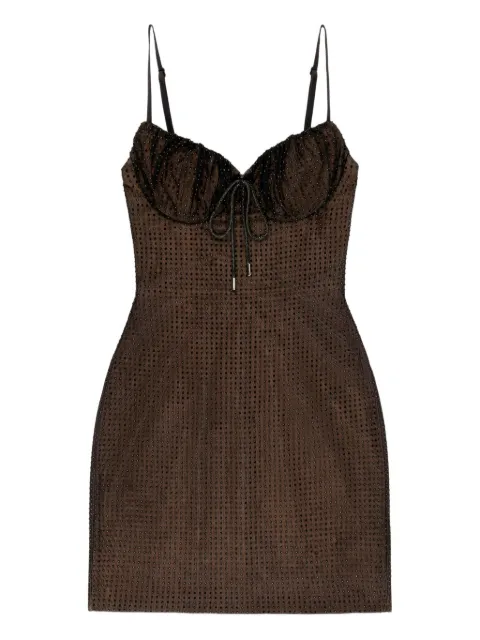 AREA crystal hotfix mini dress Brown RS26AWDR0216FA01