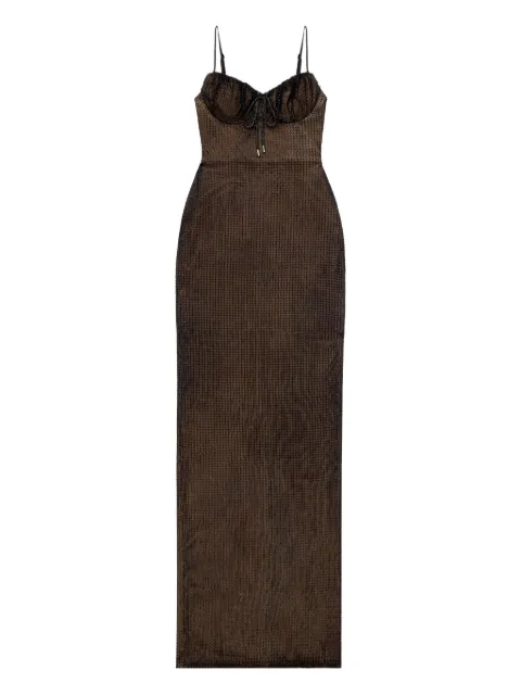 AREA hotfix-embellishment maxi dress Brown RS26AWDR0218FA01