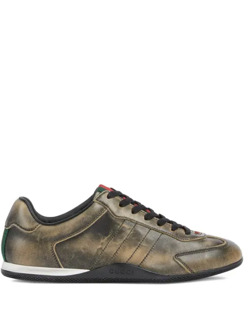 Gucci distressed web-stripe sneakers Brown 857016AAF0E
