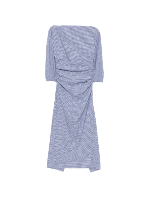 Bernadette Ezra gingham-check ruched mini dress Blue HS26RTWDRESSEZR