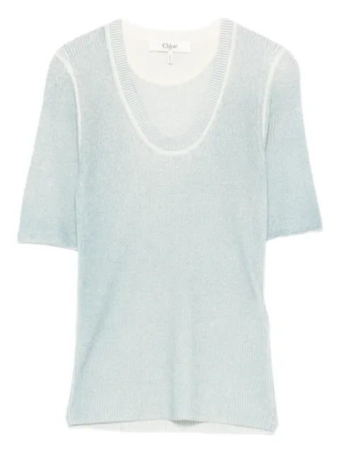 Chloé fine-knit T-shirt Blue CH26SMP2551040S