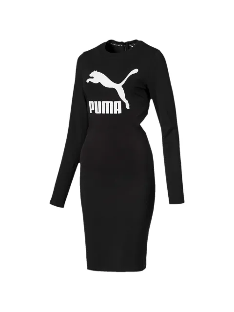 PUMA logo-print long-sleeve midi dress Black 57805701