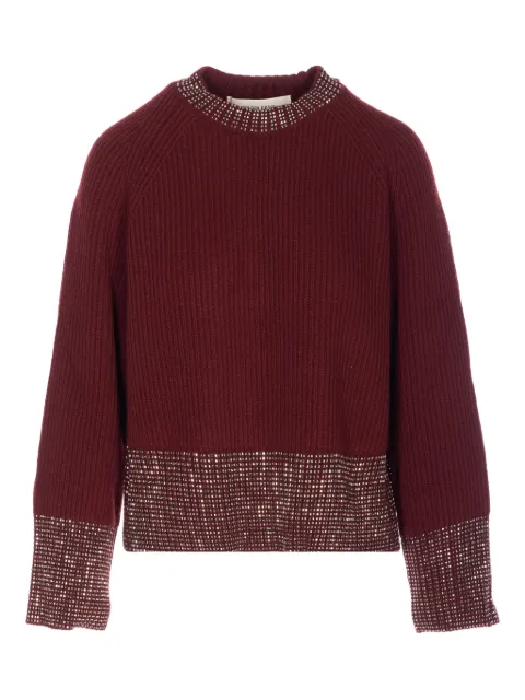 Golden Goose crew-neck sweater in burgundy wool with rhinestone embroidery Red GWP01961P002371