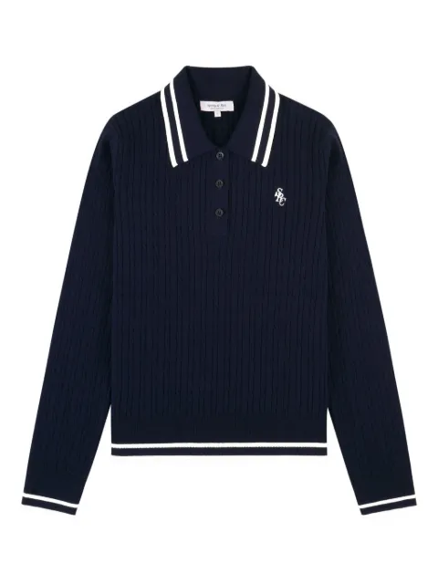 Sporty & Rich cable-knit striped polo shirt Blue ST03761302BL124