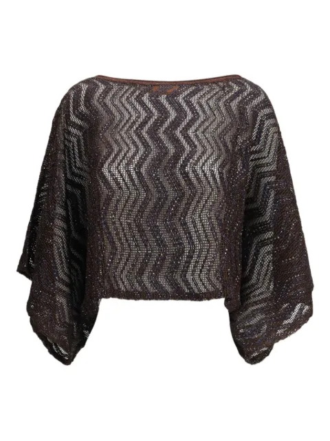 Missoni zigzag mesh top with sequins and wide sleeves Brown MS26SK06BV00IT