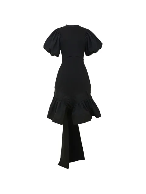 Rokh ruffled puff-sleeve midi dress Black R6CA343CM