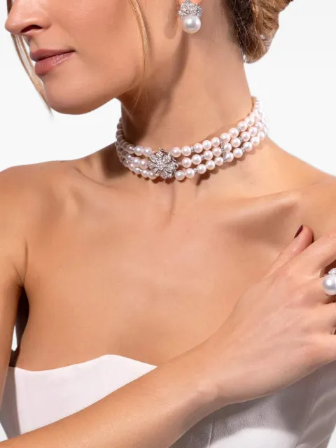 Yoko London Classic freshwater pearl and diamond clasp choker White Q2435NLET7F