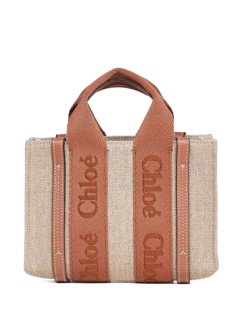 Chloé Woody logo embroidery double handle tote bag Neutrals CHC24UP237L17