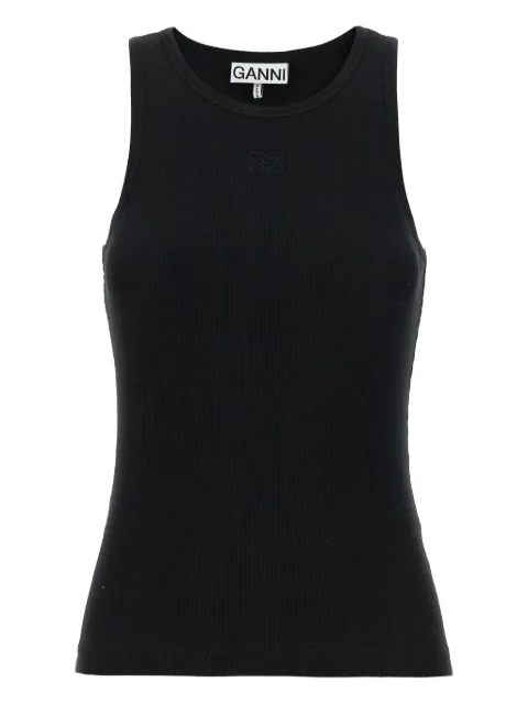 GANNI embroidered-logo top Black A1050172
