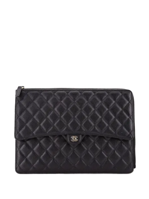 CHANEL Pre-Owned Flap Zip Quilted Caviar Large clutch bag Black JY3TEU3WLVJ1ASM4