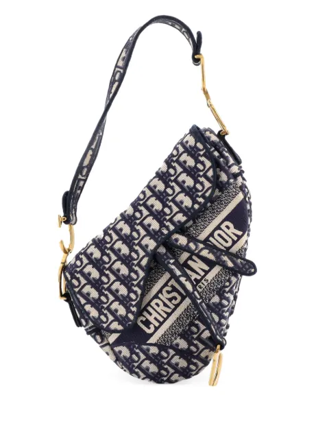 Christian Dior Pre-Owned Saddle Handbag Logo Embroidered Oblique Canvas Medium shoulder bag Blue YF32WXLFQNJSJPUZ
