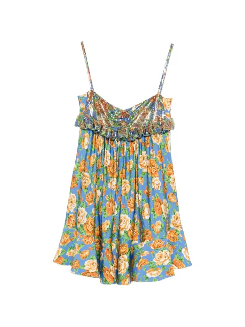 Rabanne ruffled floral mini dress Blue 26EXRO487VI0621