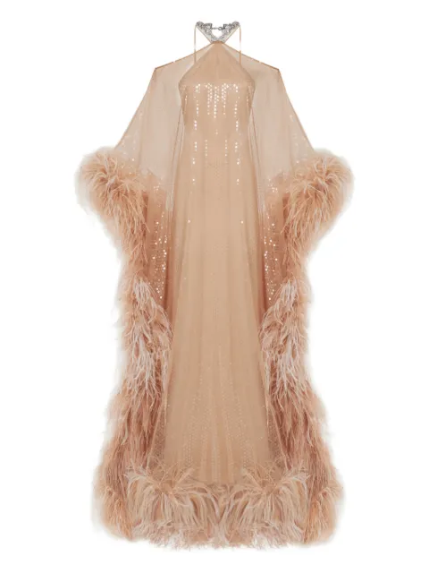 Taller Marmo Sza Sza sequin feather maxi dress Neutrals TMPS2620758
