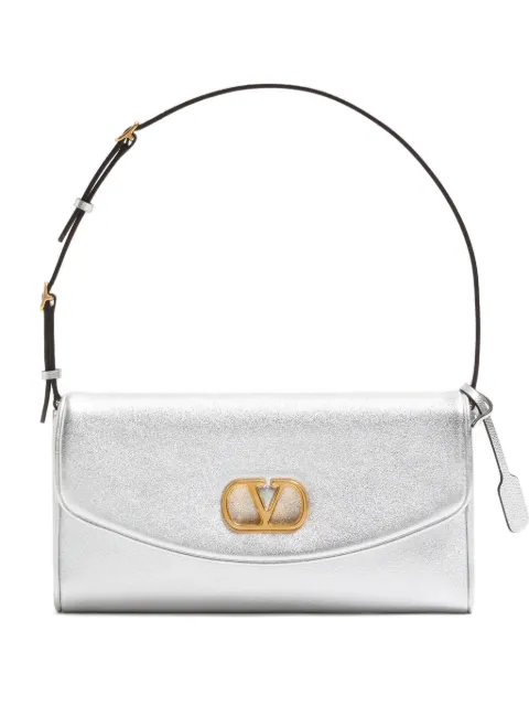 Valentino Garavani DeVain small shoulder bag in laminated nappa leather Silver WB0T31NVB