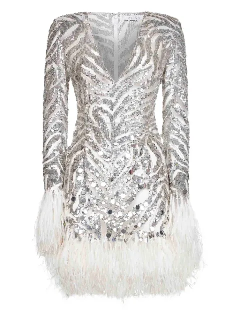Alina sequin feather embroidered dress White DNLW25401050