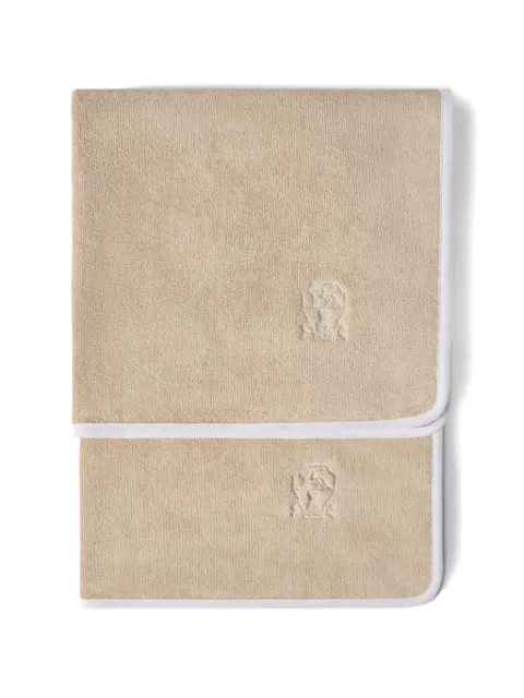 Brunello Cucinelli 2-piece cotton terrycloth bath towel set with embroidery Neutrals MLB925155C072