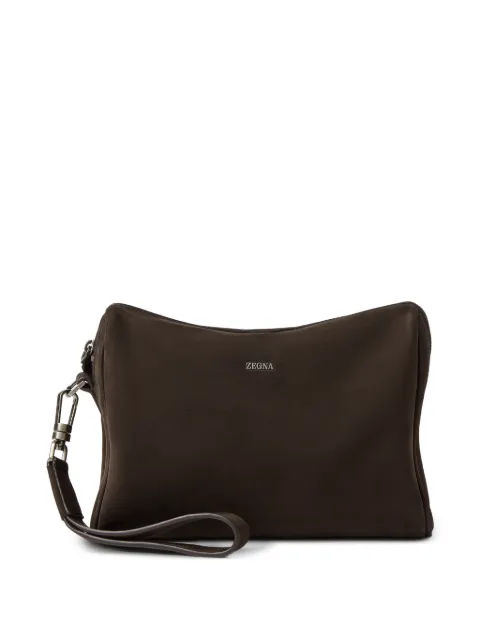 Zegna logo-detail zip-fastening wash bag Brown LHOTNE2014Z