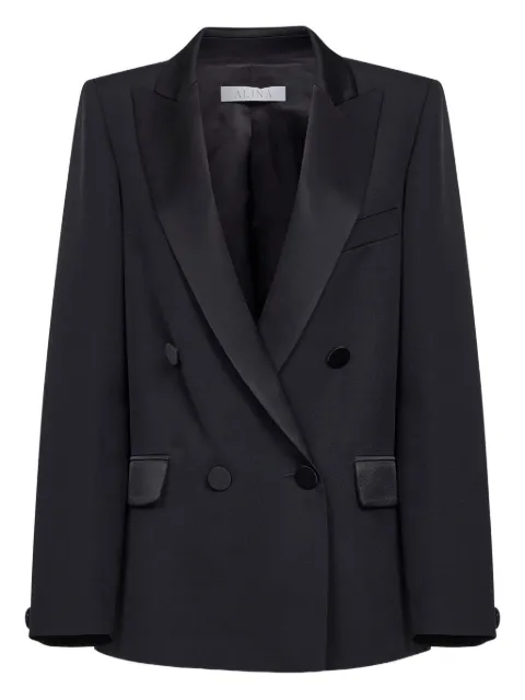 Alina double-breasted satin collar jacket Black DNLW25101009