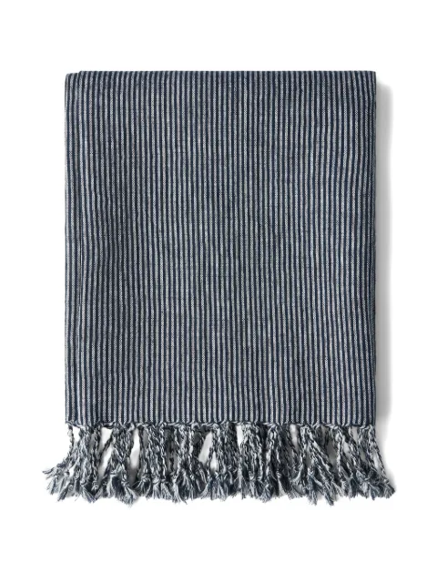 Brunello Cucinelli striped fringed linen throw blanket Blue MLPLEARG01C0032