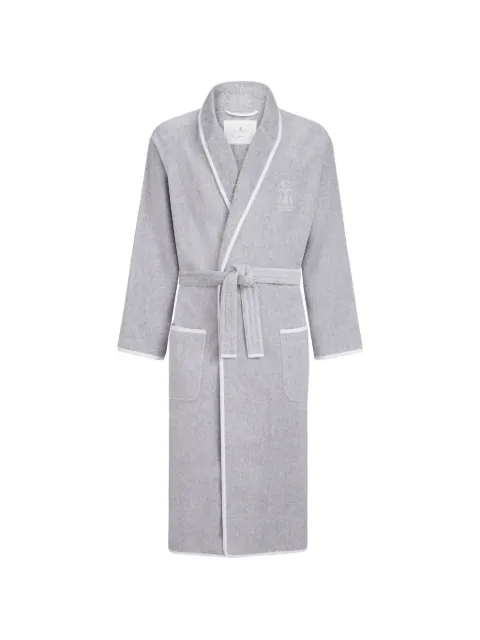 Brunello Cucinelli cotton terrycloth bathrobe with linen trims Grey MLB925152C928