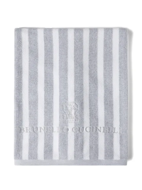 Brunello Cucinelli striped embroidered cotton beach towel Grey MLSPUBS02C9092