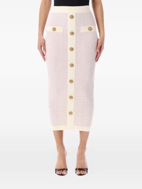 Balmain button-detail midi skirt Pink GF1LD024KJ48