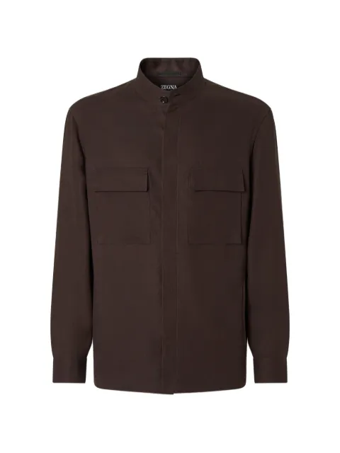 Zegna Oasi Lino mandarin-collar overshirt Brown UHV71A3SOT54