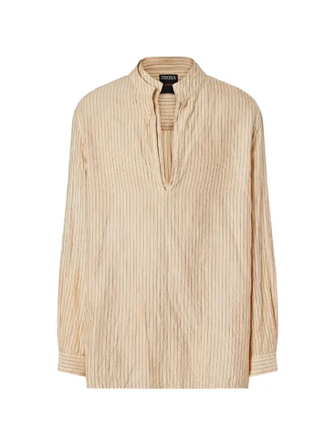 Zegna V-neck striped silk shirt Neutrals 387200A39SV8C3