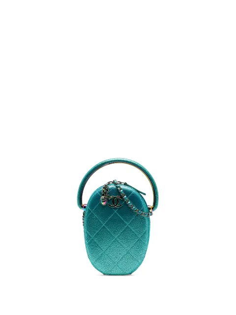 CHANEL Pre-Owned 2019 Quilted Metallic Caviar Rainbow Hardware Oval Camera Bag satchel Blue SR0JH2978XI190BX