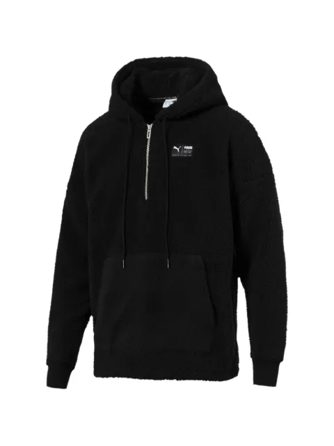 PUMA logo-patch fleece hoodie Black 57677001