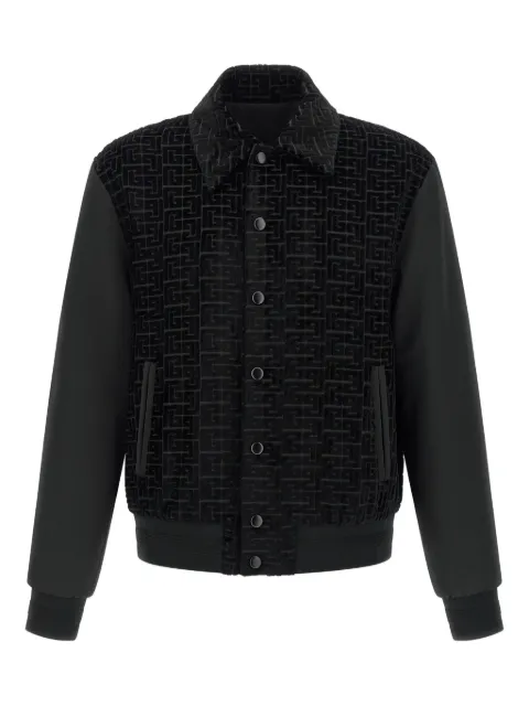 Balmain logo-pattern bomber jacket Black GH1TFA73MI21