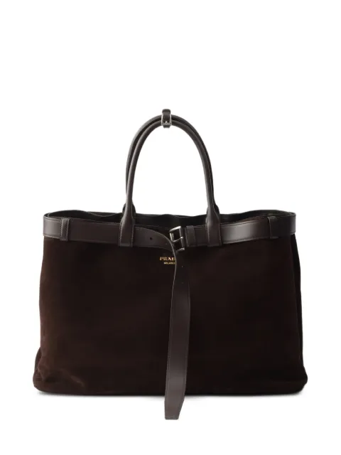 Prada buckled suede tote bag Brown 2VG126VOJO2C4S