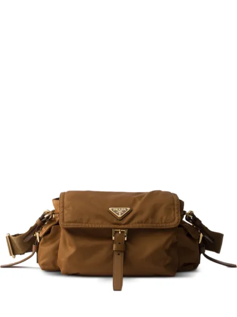 Prada Explore medium Re-nylon shoulder bag with flap Brown 1BD394VNOORDLN