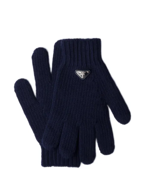 Prada triangle-logo knit gloves Blue 2GG2552DZL